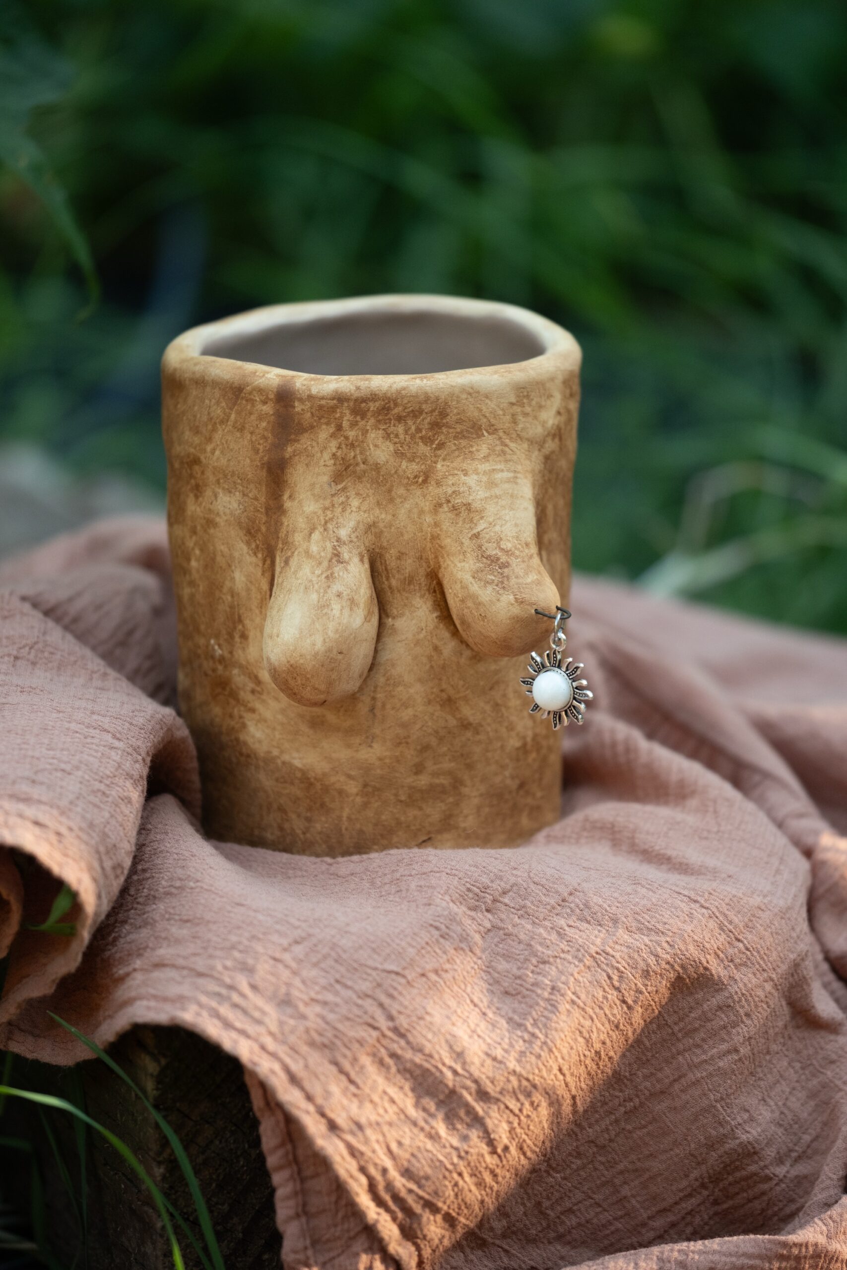 Handbuilt ceramics mug (functional) glazed with breastmilk + piercing (customizable)