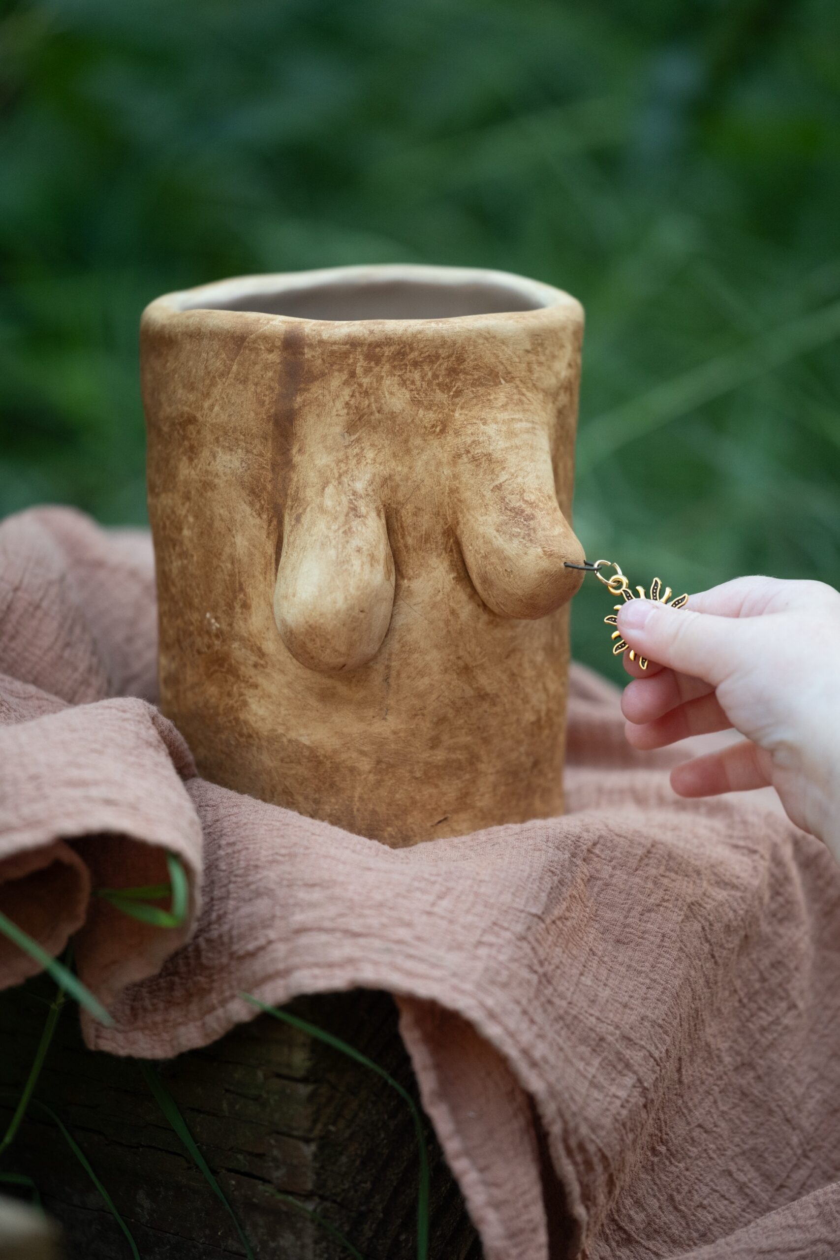 Handbuilt ceramics mug (functional) glazed with breastmilk + piercing (customizable) - Image 4