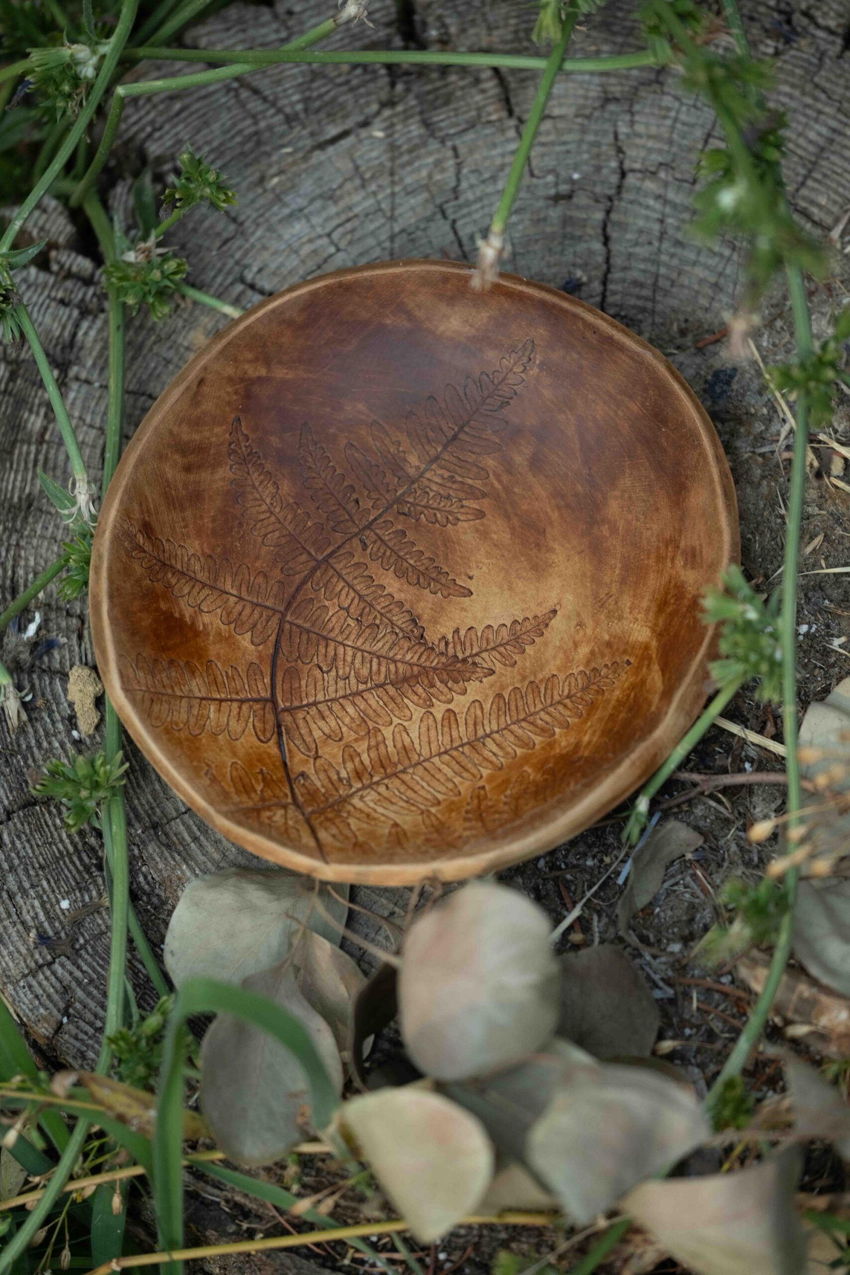 6”x6” round plate/altar dish glazed with breastmilk, touched by fern🌿 - Image 2