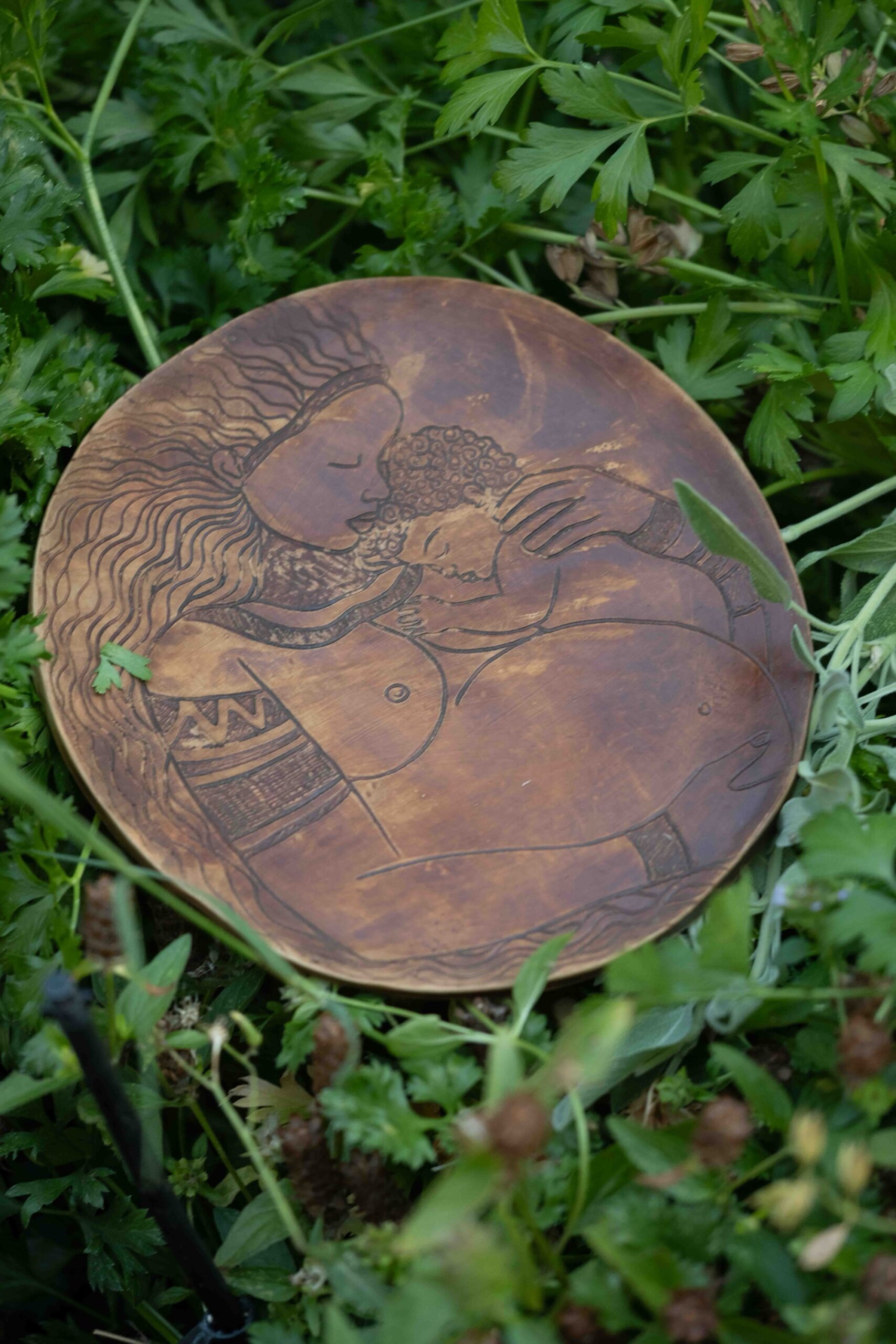 8”x8” Round clay dish/plate/wall hanging/altar piece glazed with breastmilk - Image 2