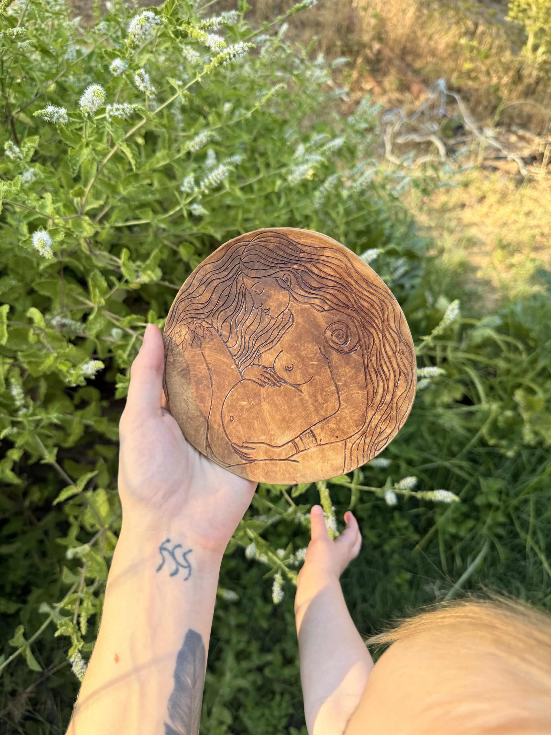 6”x6” Round clay dish/plate/wall hanging/altar piece glazed with breastmilk - Image 3