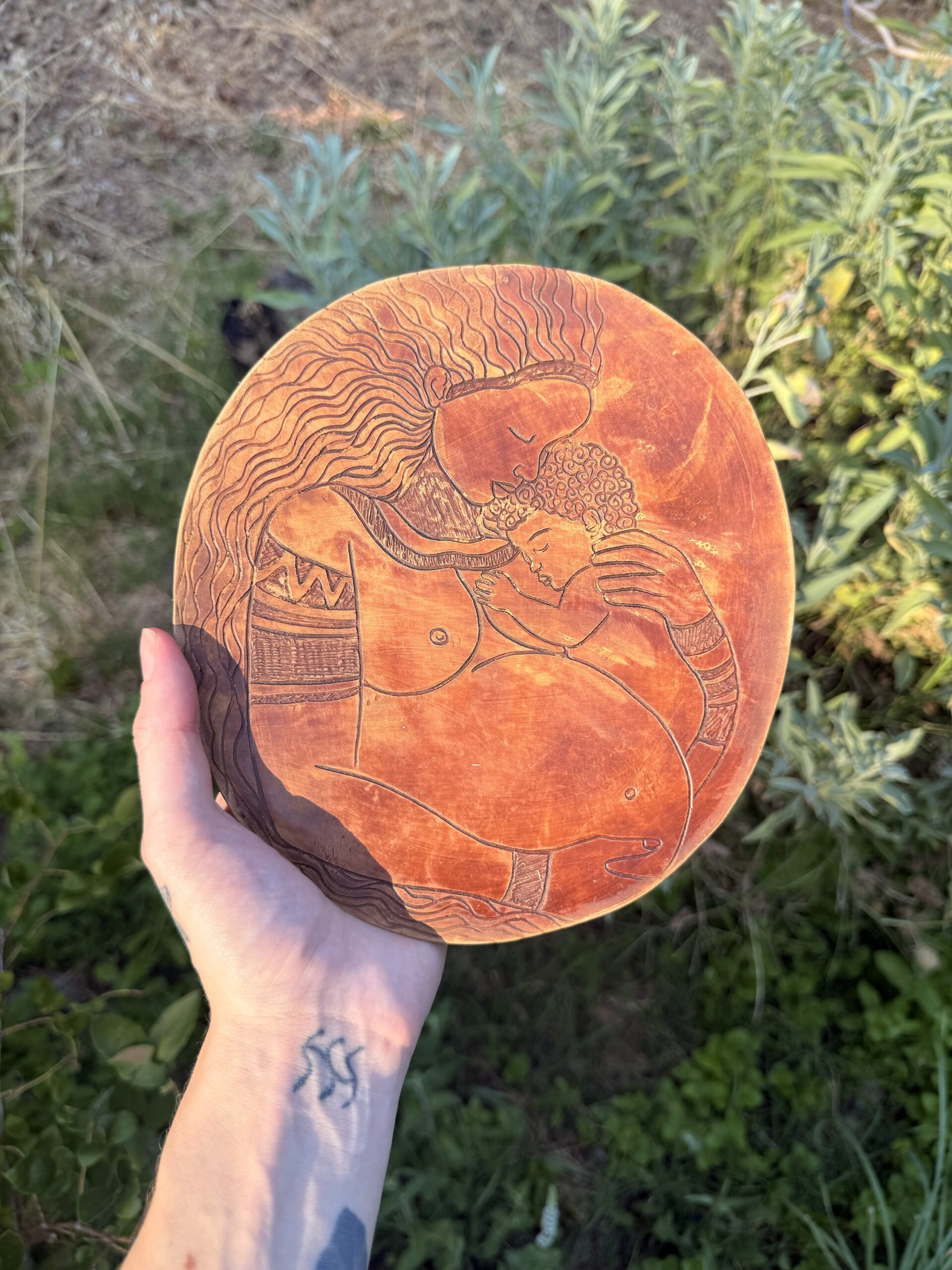 8”x8” Round clay dish/plate/wall hanging/altar piece glazed with breastmilk