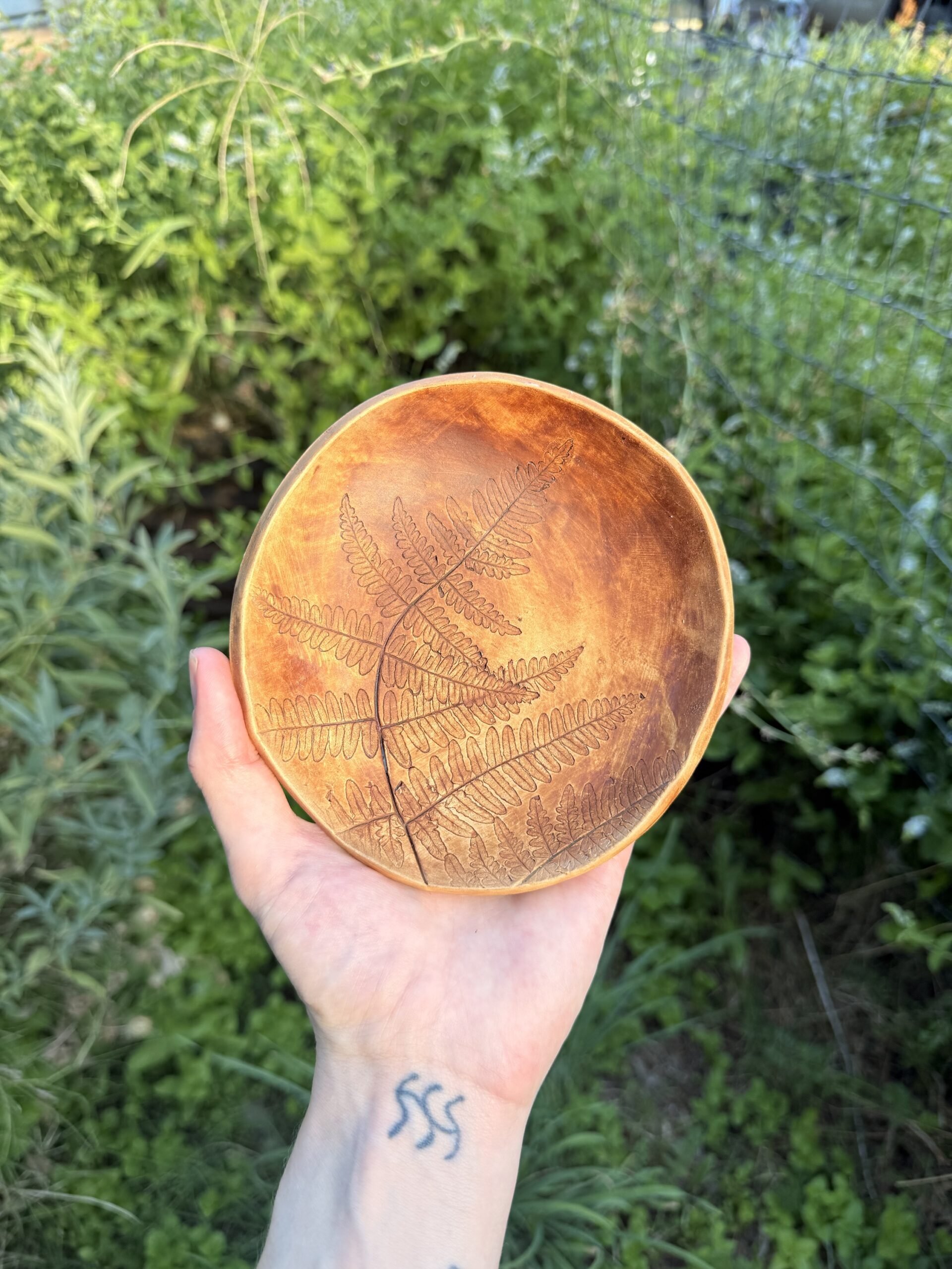 6”x6” round plate/altar dish glazed with breastmilk, touched by fern🌿 - Image 3